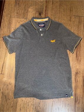 Superdry Grey Polo with Yellow Accent and Navy Label